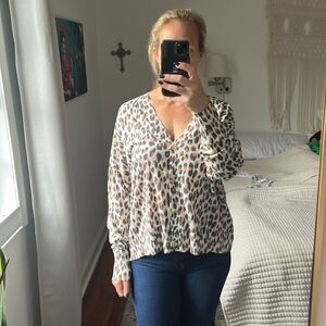 Loft Sweater Womens‎ XL Leopard Print Cardigan V Neck